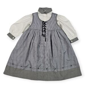 Angel Kids‎ Vintage Gingham Plaid 2 PC Dress and Under Shirt Girl's Size 3T